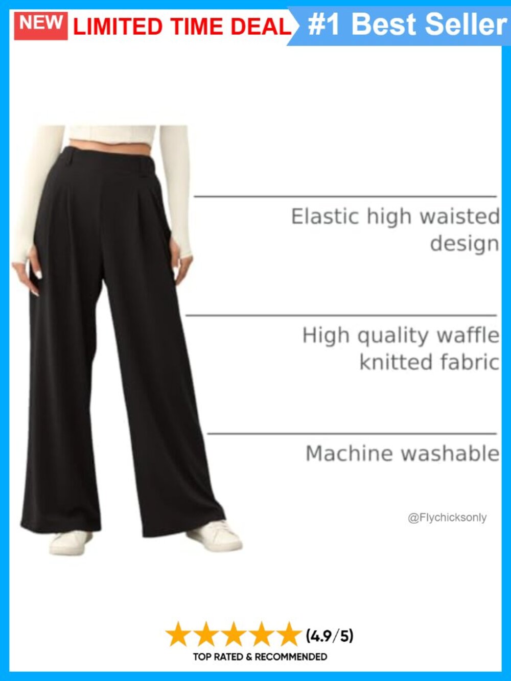 Waffle Knit Wide Leg Palazzo Work Pants with Pockets High Rise - Picture 3 of 6